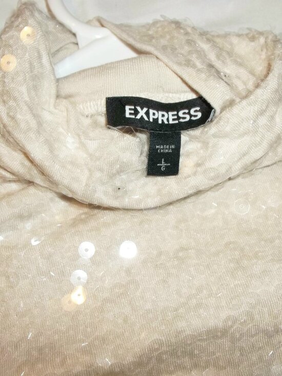 Express Women’s Sequin Long Sleeve Top Beige Sparkly Gorgeous Bling Classy - Picture 6 of 6